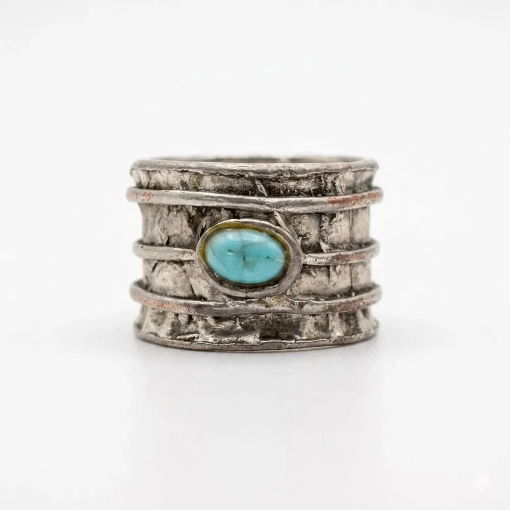Vintage Heavy Brutalist Artesian Turquoise Statement Band Ring Size Size 6